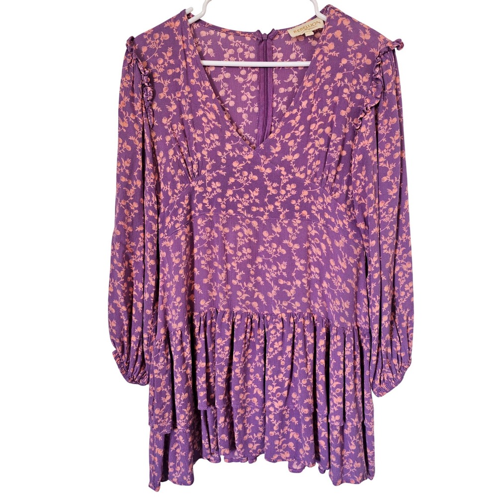 Rebellion Again Purple Floral Ruffle Tiered Mini Dress‎ Medium Babydoll Festival